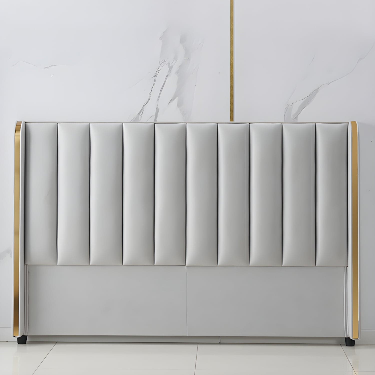 Modern Upholstered Leather Wingback Headboard with Wood Legs and Rectangular Shape thumbnail 12