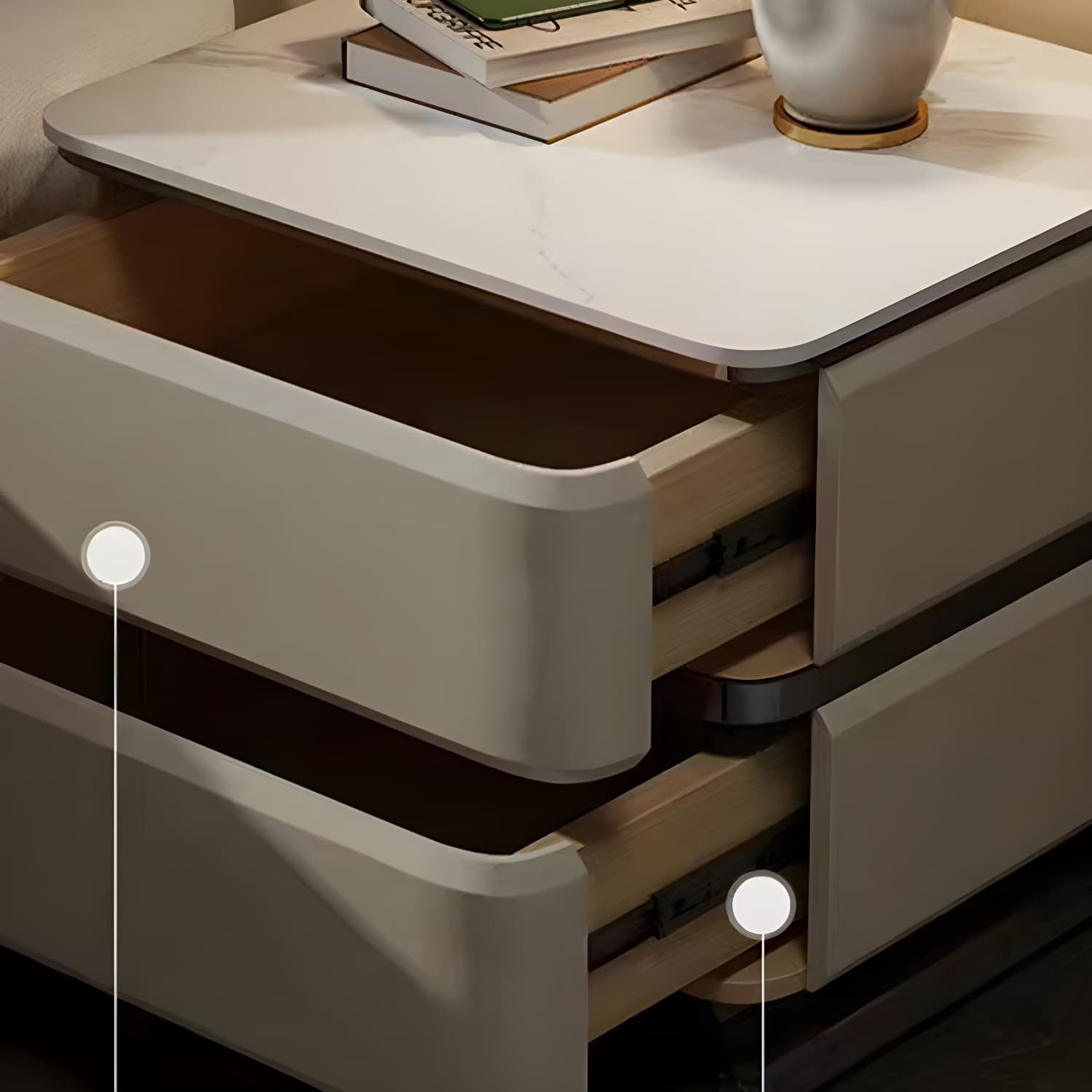 Small Modern Faux Leather Nightstand with Drawer Storage in Stone Finish thumbnail 18
