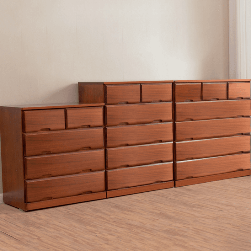 Sepia Minimalist Raw Wood Lingerie Chest/Dresser Vanity Combo with Multiple Drawers in Vertical/Horizontal Orientation
