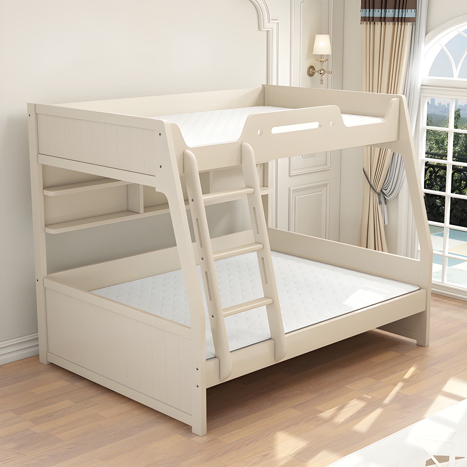 Solid Color Wood Bunk Bed Modern No Distressing Mattress Included Bunk Bed thumbnail 1
