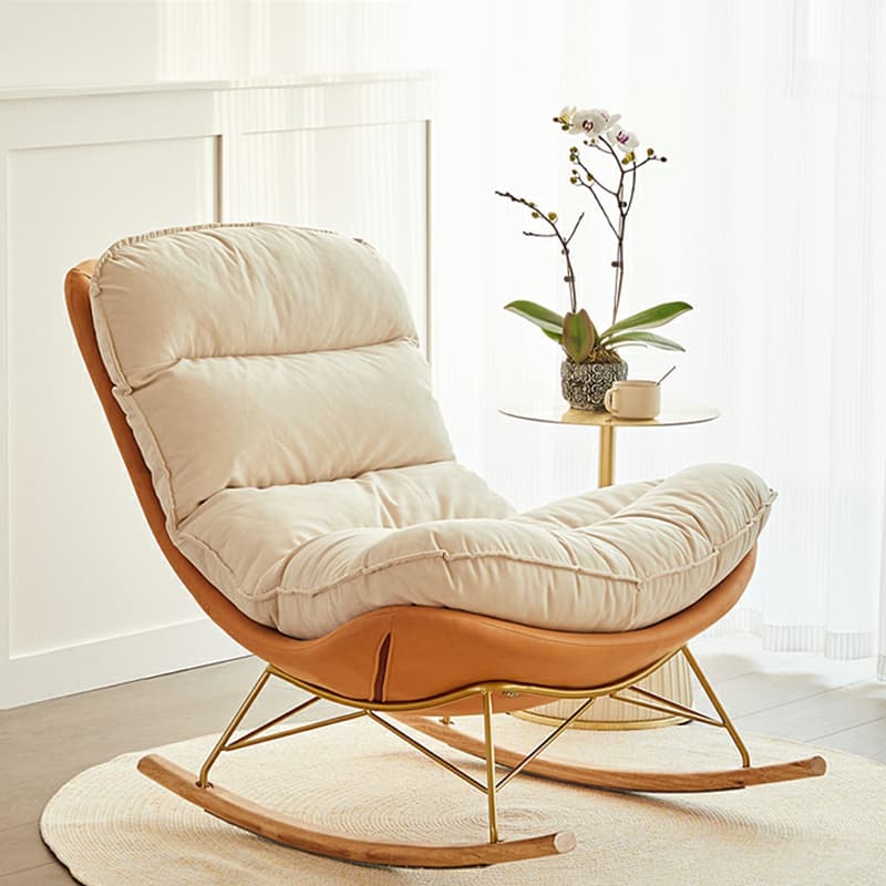 Trendy Faux Leather Upholstered Rocking Chair Couch with Footstool , Spindle Back and Resistant To Dirt thumbnail 6
