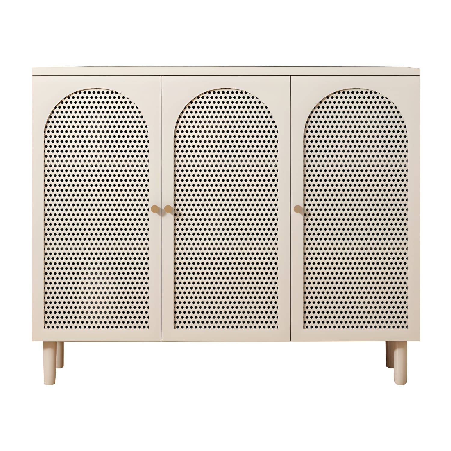 White Modern Wood Sideboard Credenza with Cabinets and Shelves Included thumbnail 7