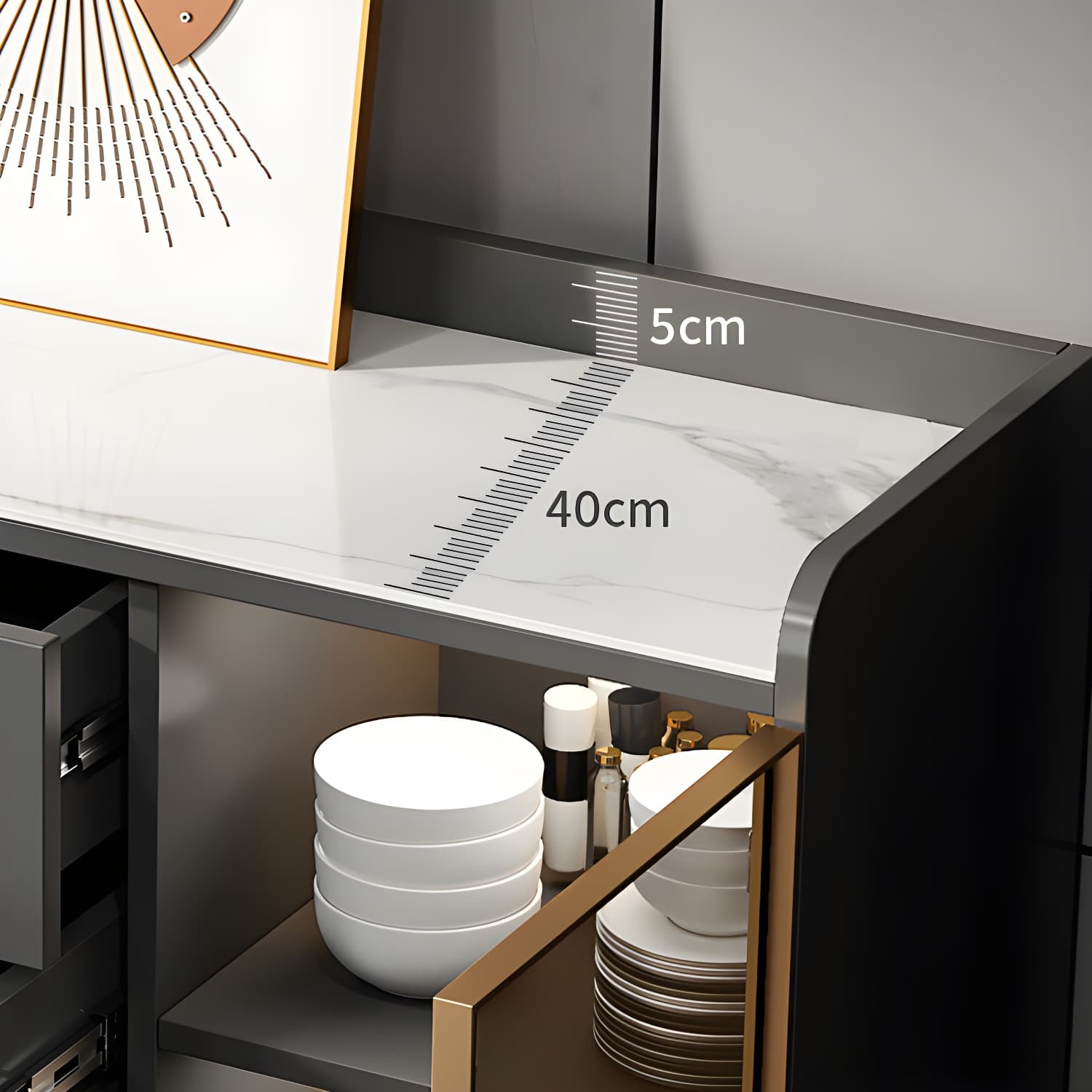 Glam Style Sideboard Wood Glass Doors Side Board with Cabinets and Drawers without Light thumbnail 12