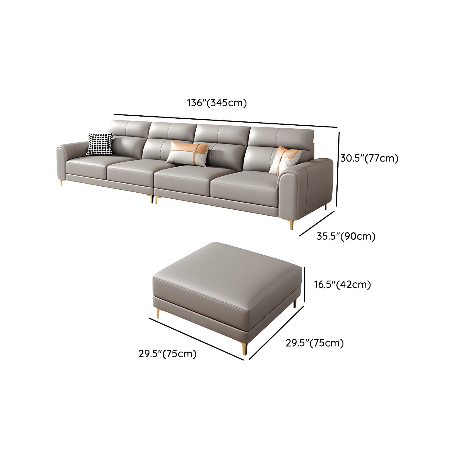 Modern Gray Faux Leather Sectional Sofa with Pillow Top Arms and Wood Frame thumbnail 18