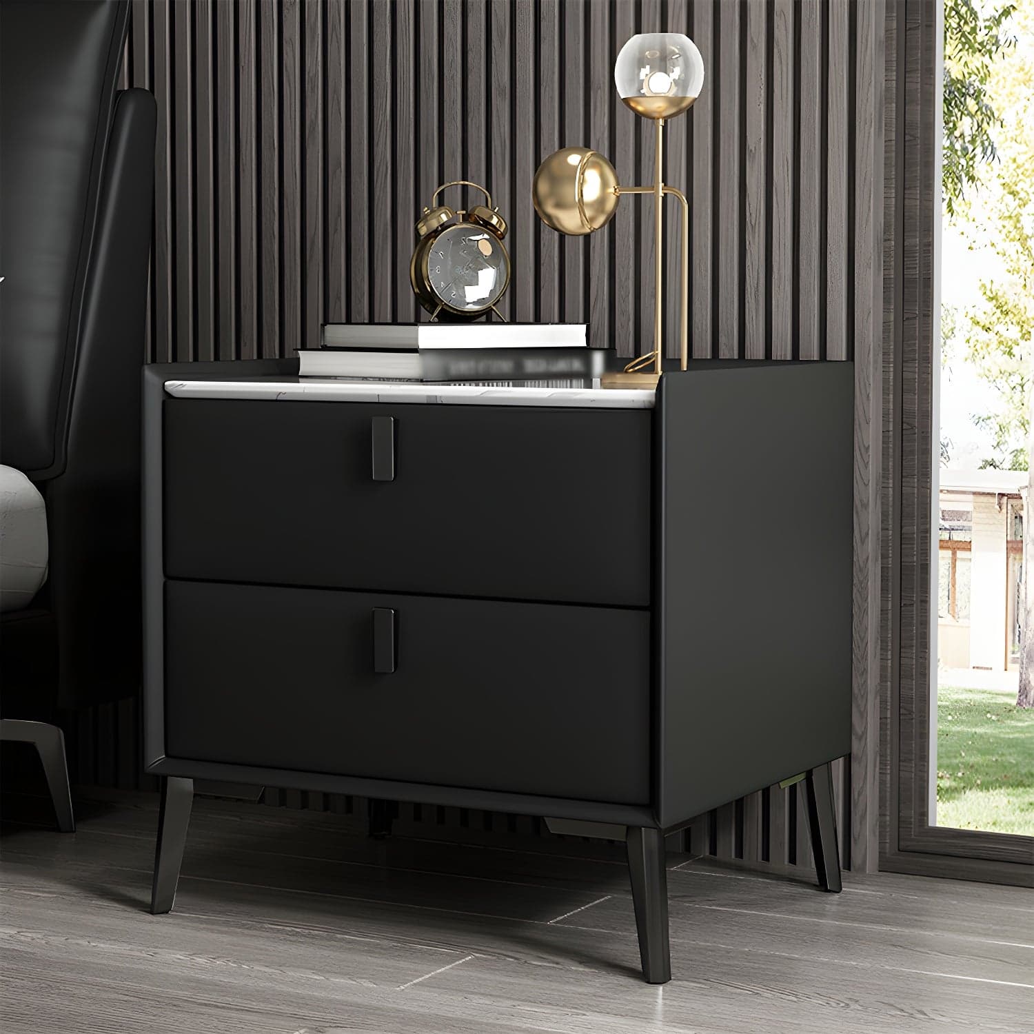 Contemporary 4 Legs Storage Drawer Nightstand with Black Handles for Bedroom thumbnail 1