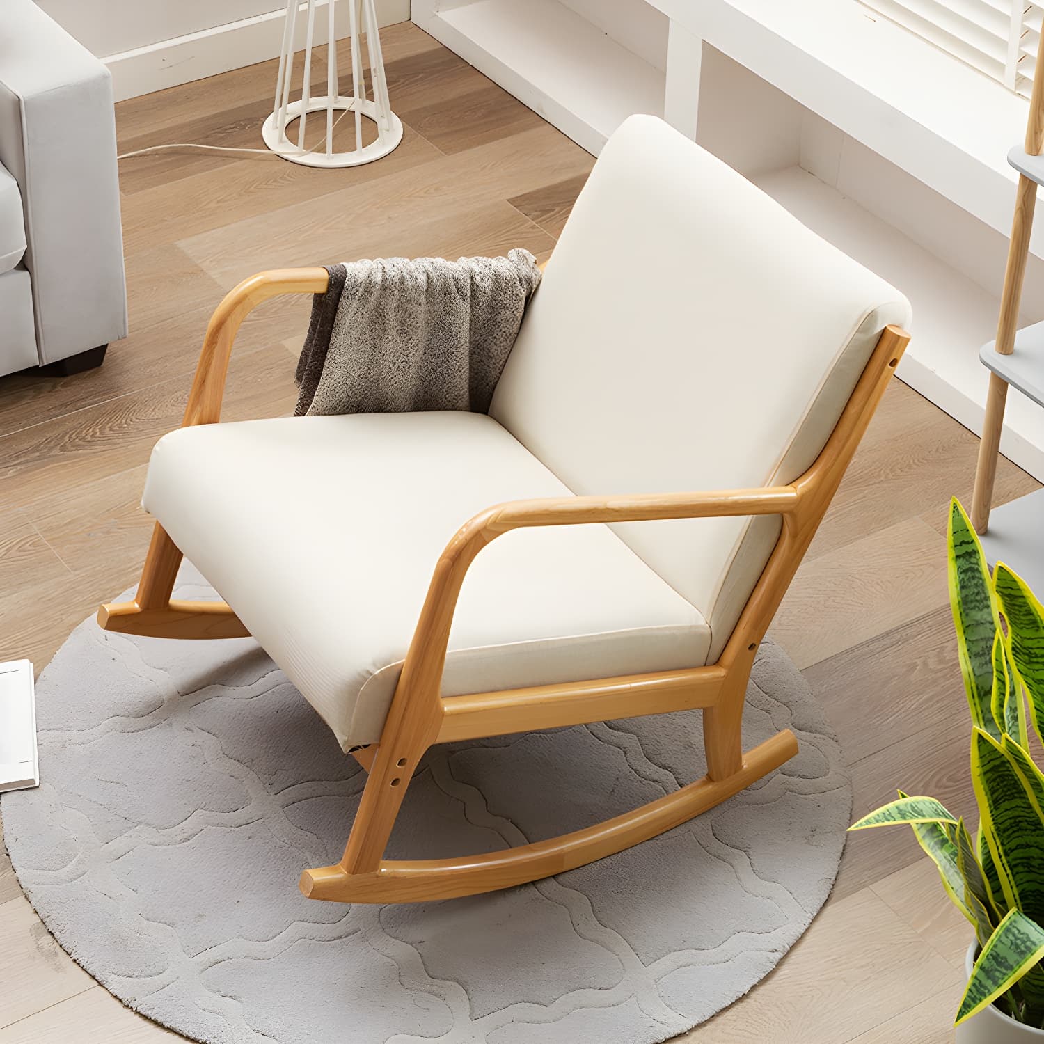 Mid-Century Modern Rocking Accent Chair with Solid Wood Frame and a Pillow thumbnail 11