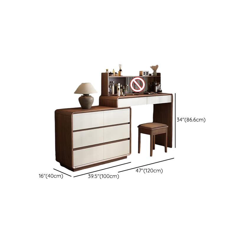 Simplistic Large Vanity Set with Rubberwood Table Top and Auburn Seat, Featuring 8/11/5 Drawers, No Suspension thumbnail 13