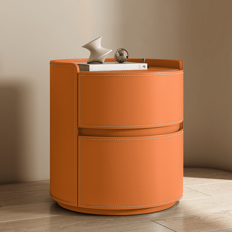 Modern Simple Style Vinyl Leather Nightstand With Drawer Storage, 2 Drawers thumbnail 9