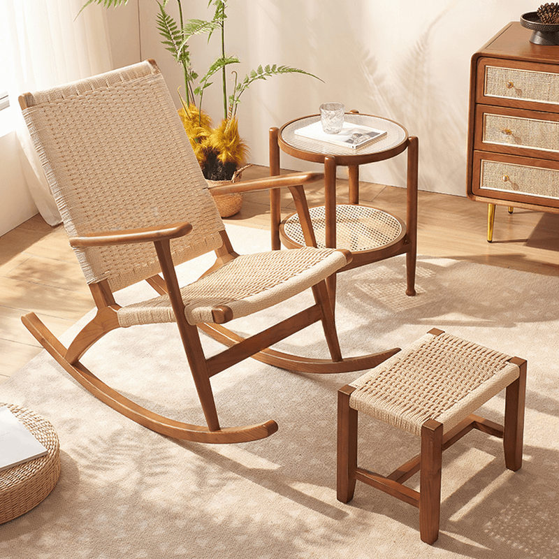 Asian Style Wicker Front Porch Rocking Chairs with Track Arm thumbnail 8