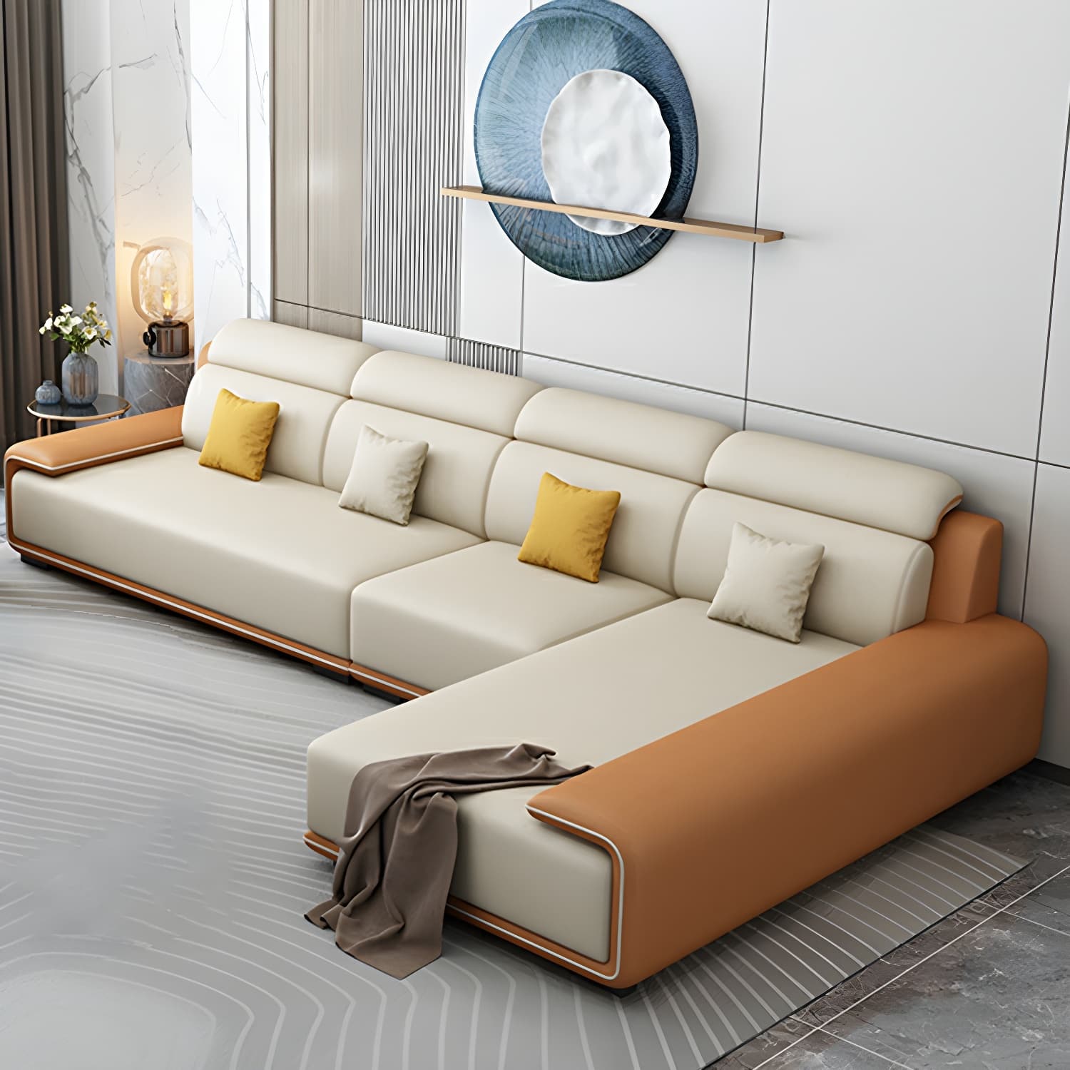 Modern L-Shape Sofa Chaise Sectional Set in Tech Cloth Features Storage and Seat for 4 thumbnail 10