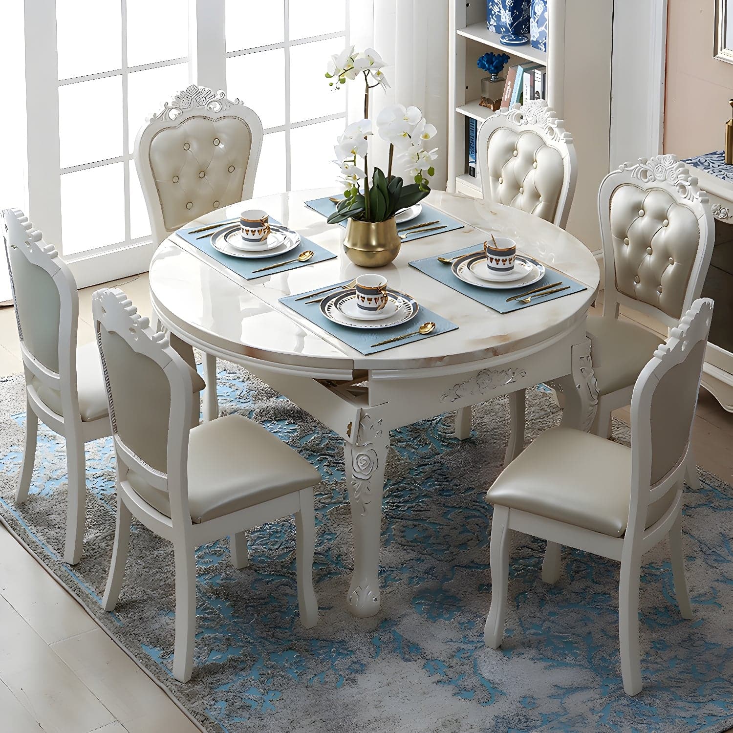 Victorian Dining Room Set Standard Height with Rectangle Top 4 Legs Base Dining Furniture thumbnail 6
