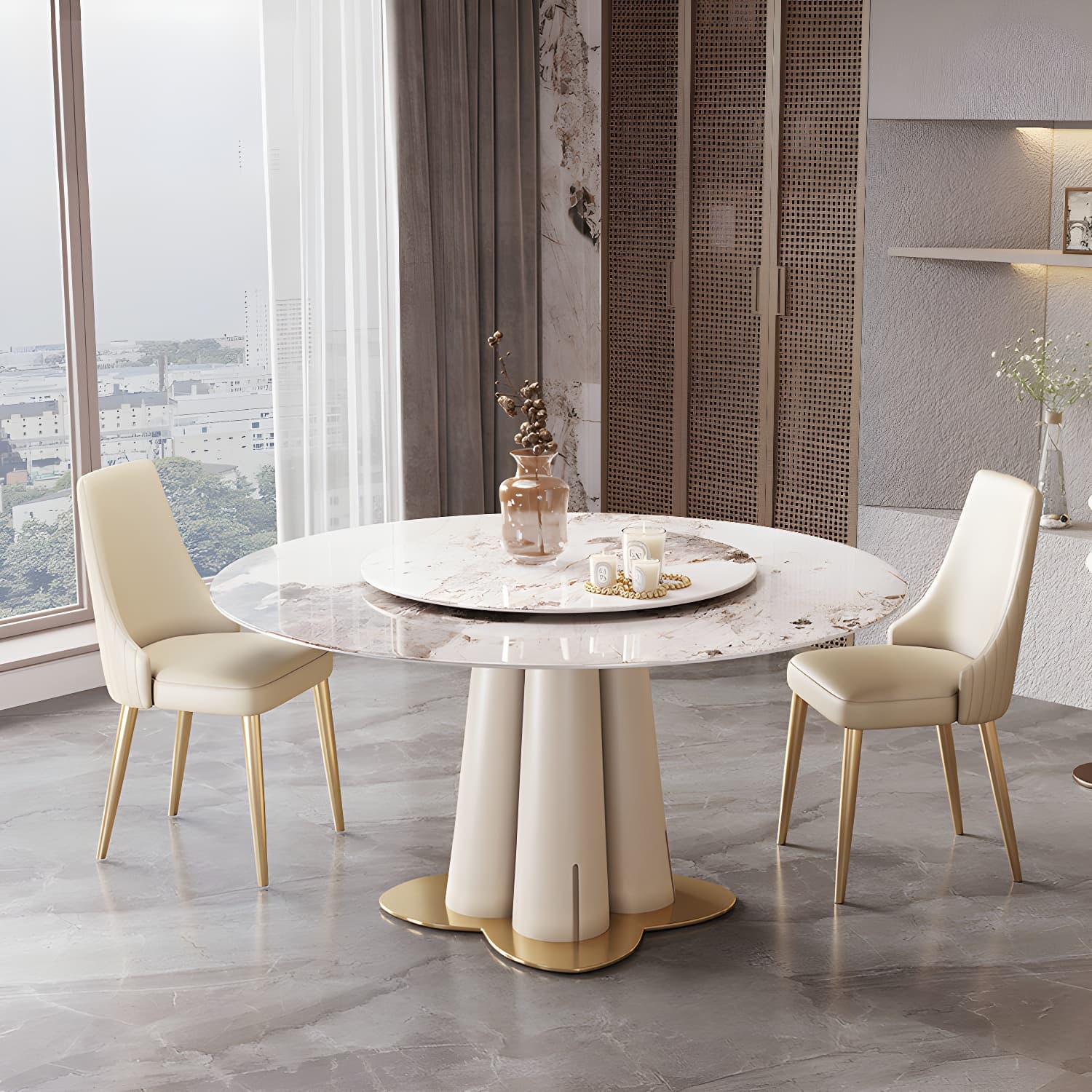 Glam 1/3/4/5/7 Pieces Dining Sets Round Dining Room Table Set thumbnail 3