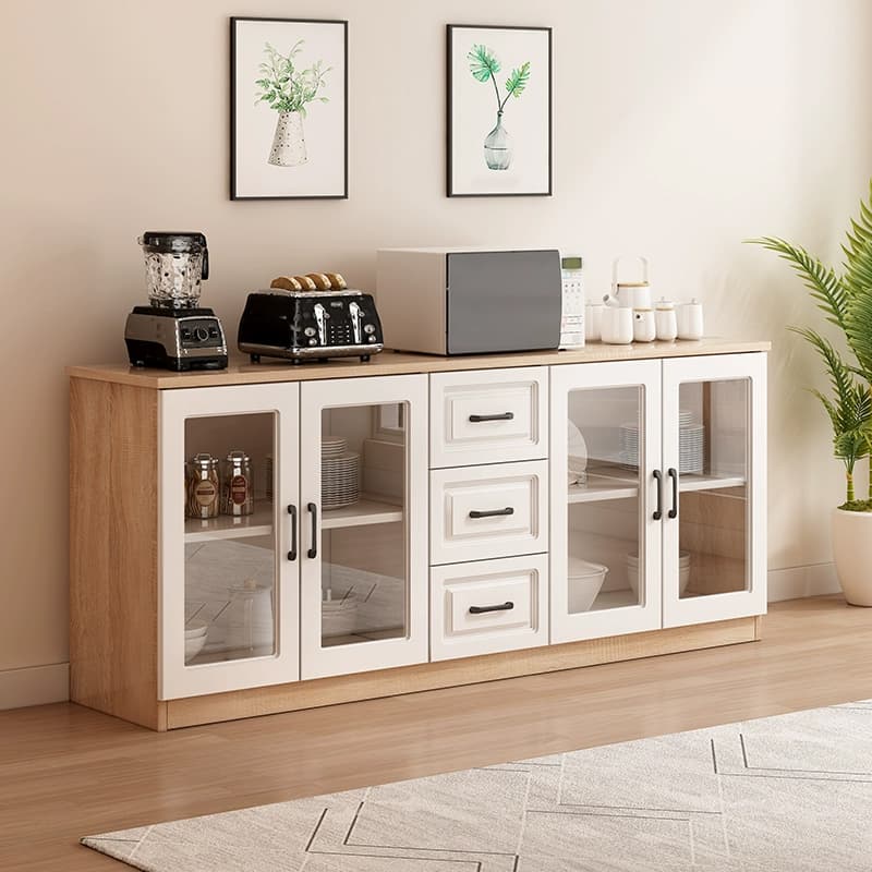 Modern Wood Buffet Cabinet with Glass Doors and Shelves - Full Assembly Needed thumbnail 4