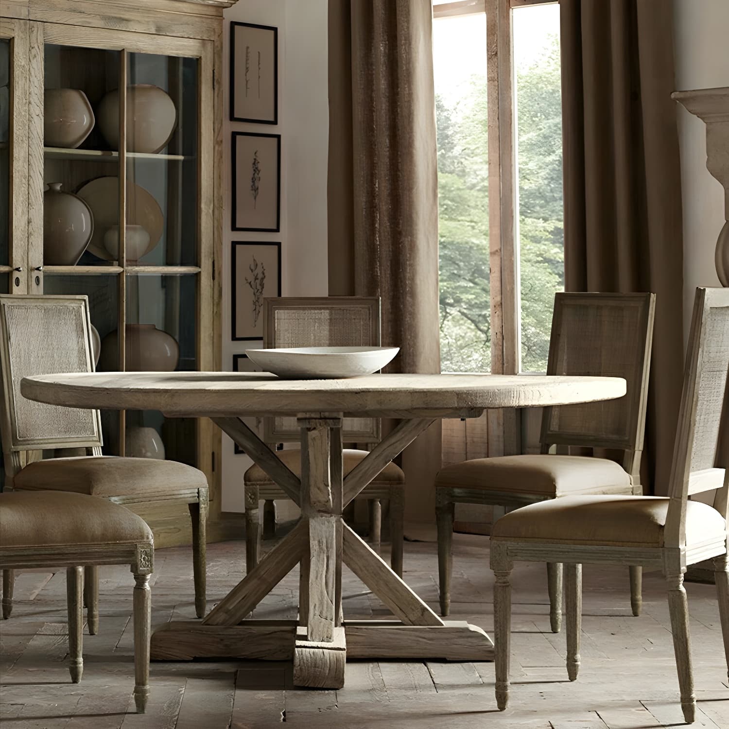 Distressed Solid Wood French Country Round Dining Table for Kitchen & Dining thumbnail 3