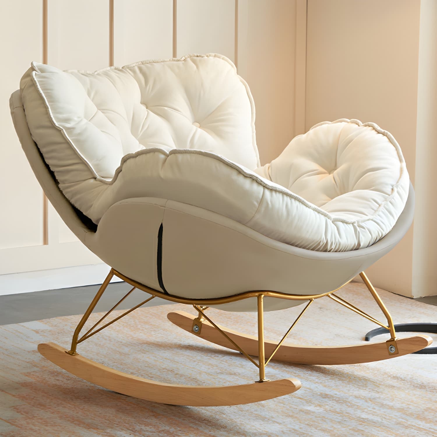 Stylish and Comfortable Modern Rocking Chair with Natural Wood Legs and Upholstered Track Arms thumbnail 4