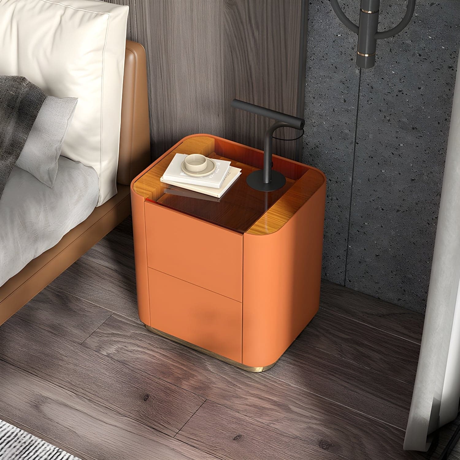 Wooden Nightstand with Tempered Glass 21.65" Tall 2 - Drawer Nightstand thumbnail 8