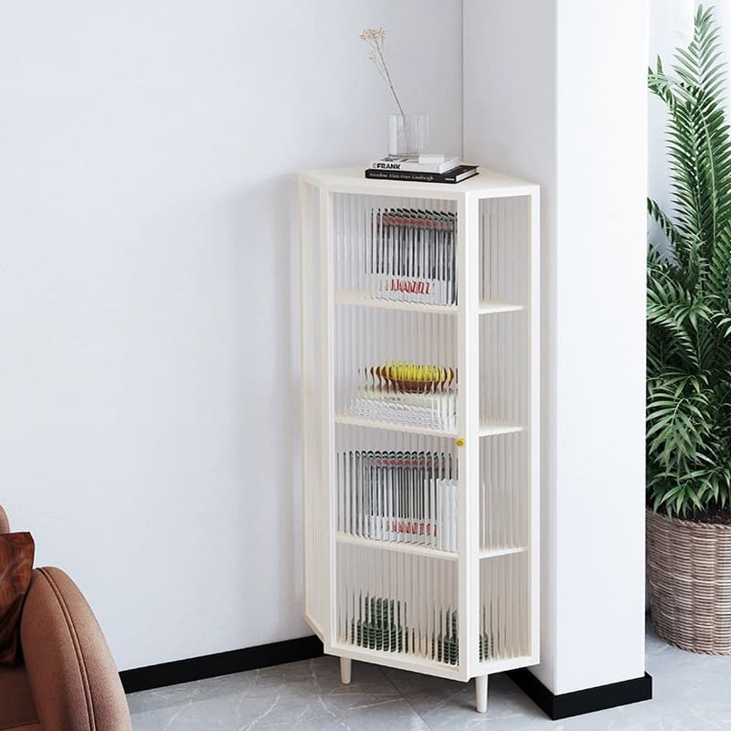 Sophisticated Steel Corner Accent Cabinet with Glass Doors and Cabinets Included thumbnail 3