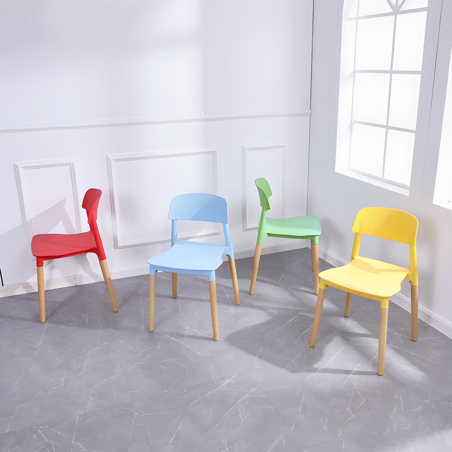 Scandinavian Home Side Chair Open Back Wood Legs Dining Room Chair Set thumbnail 13