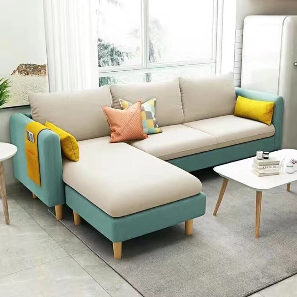 Simple L-Shape Reversible Sponge Cushioned Sofa Recliner 3 Person with Pillow Back & Square Arm thumbnail 3