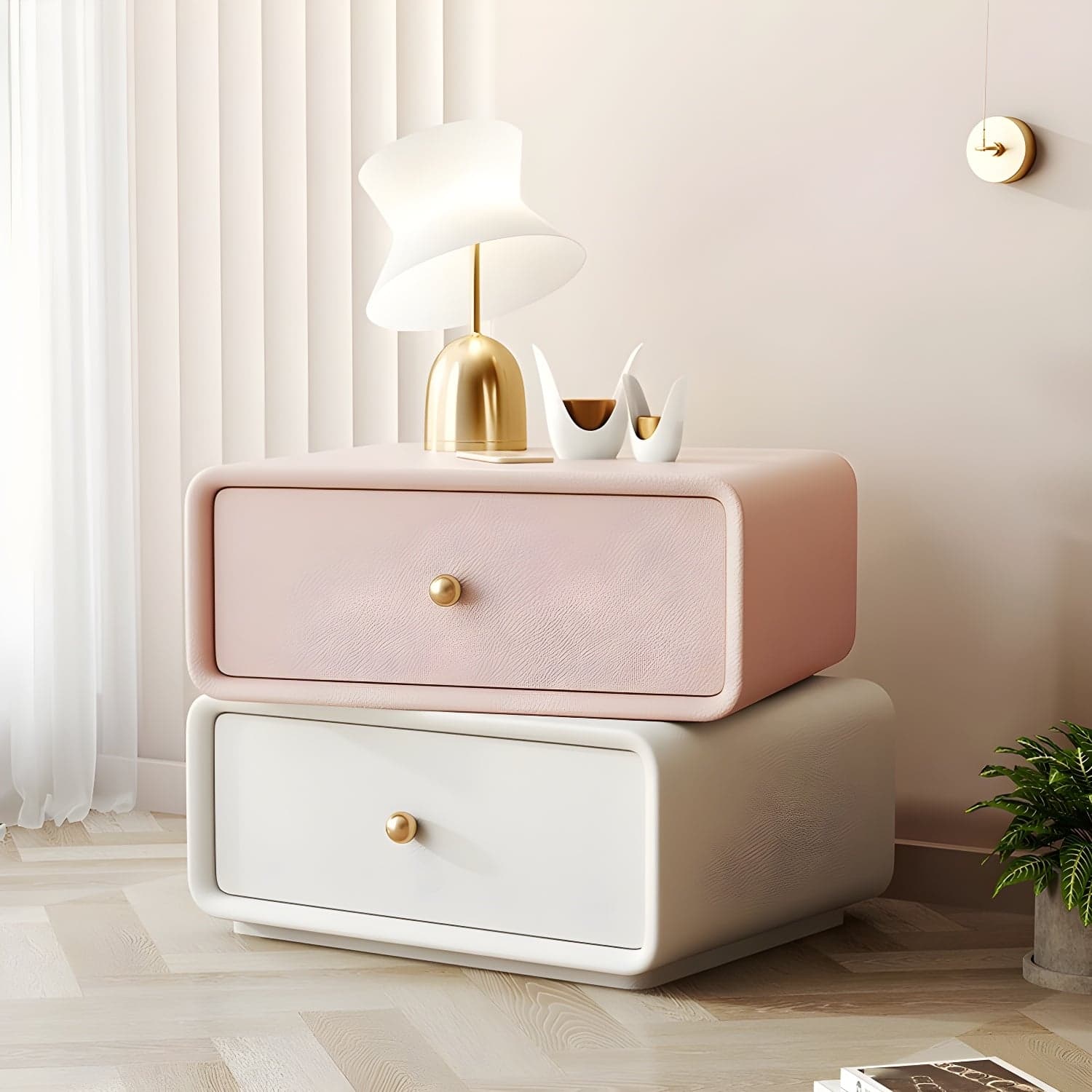 Modern Wood Nightstand with 2 Drawers - Faux Leather Countertop - Small and Stylish thumbnail 8