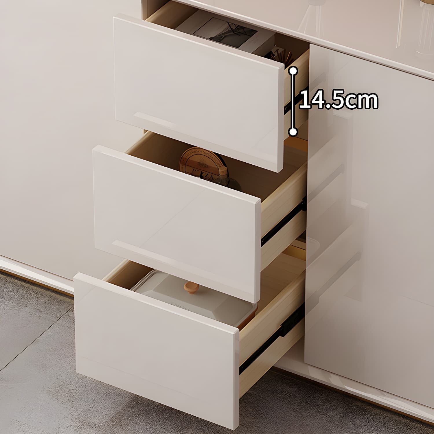 White Glam Sideboard Credenza with Adjustable Shelving and 3 Drawers thumbnail 8