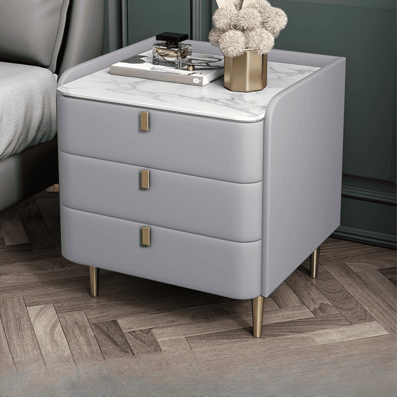 Art Deco 3 Tiers Drawer Storage Bedside Table with Stone Countertop thumbnail 9