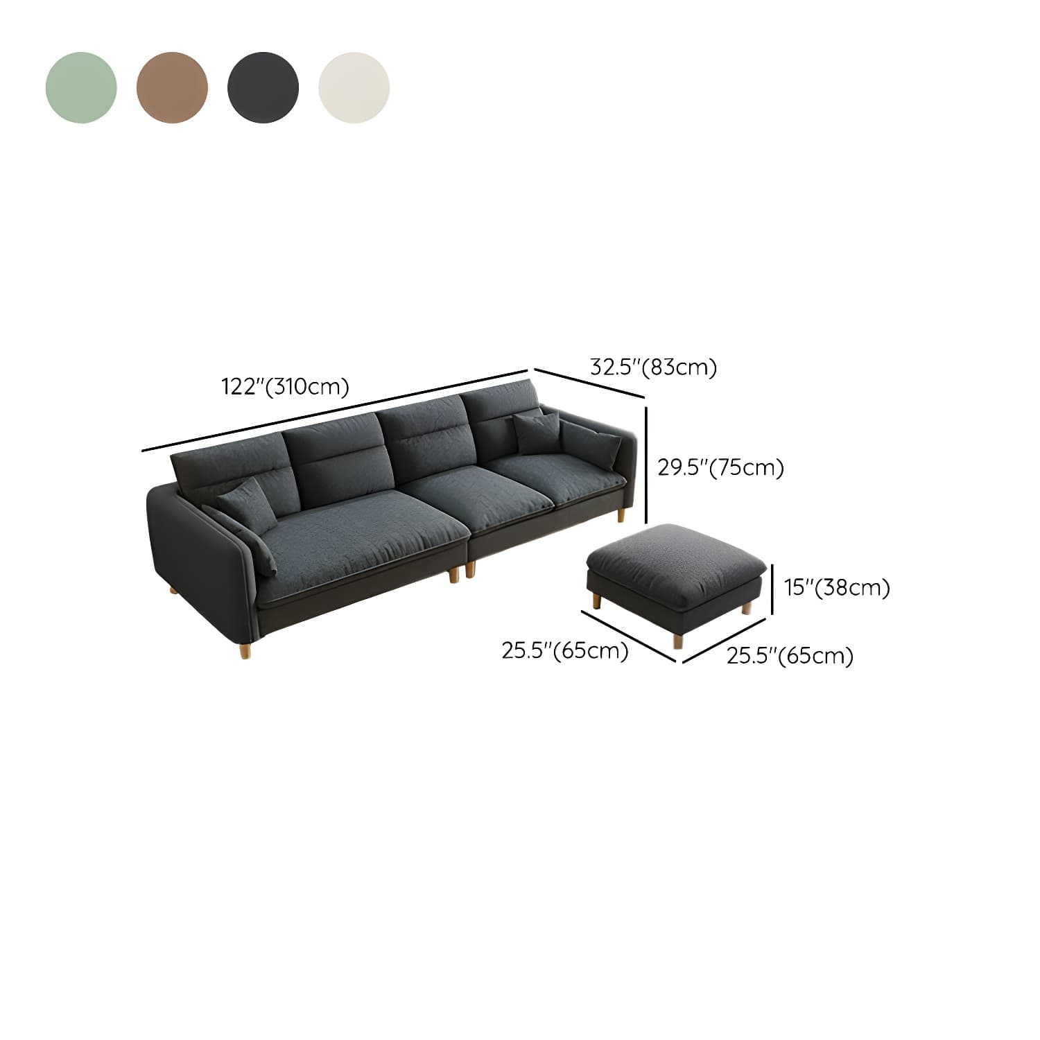 Modern Wood Frame Straight Sectional Sofa Set with Ottoman in Brown, 3 Piece Set thumbnail 25