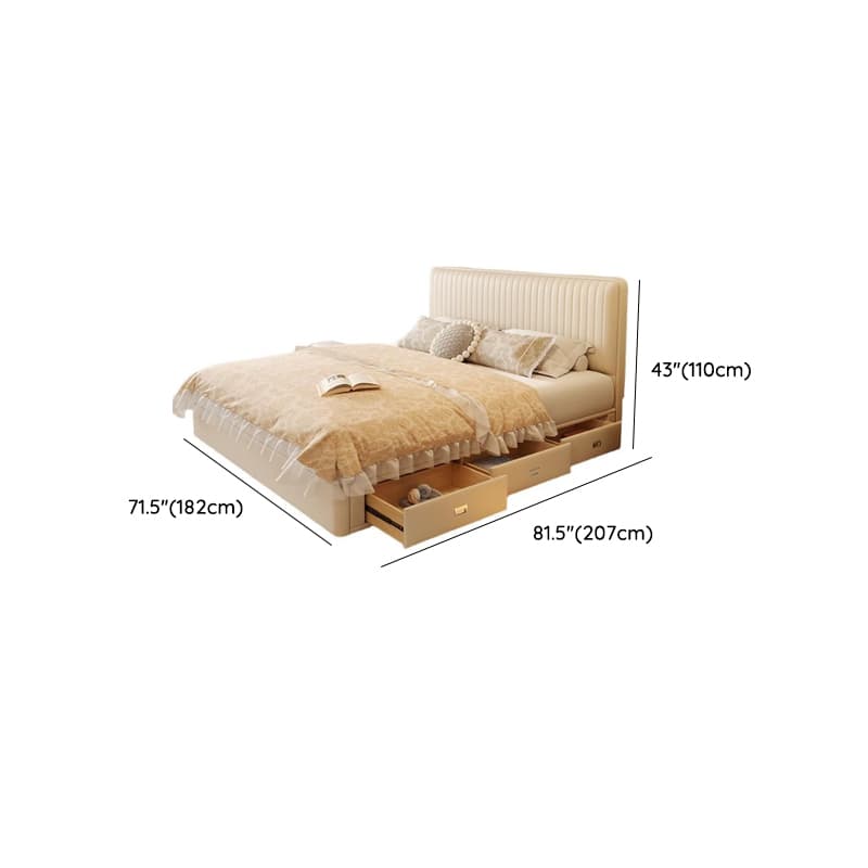 Ivory Solid Color Storage Bed with 3 Storage Boxes, Padded Frame, Sponge Upholstery, and Panel Headboard for Bedroom thumbnail 15
