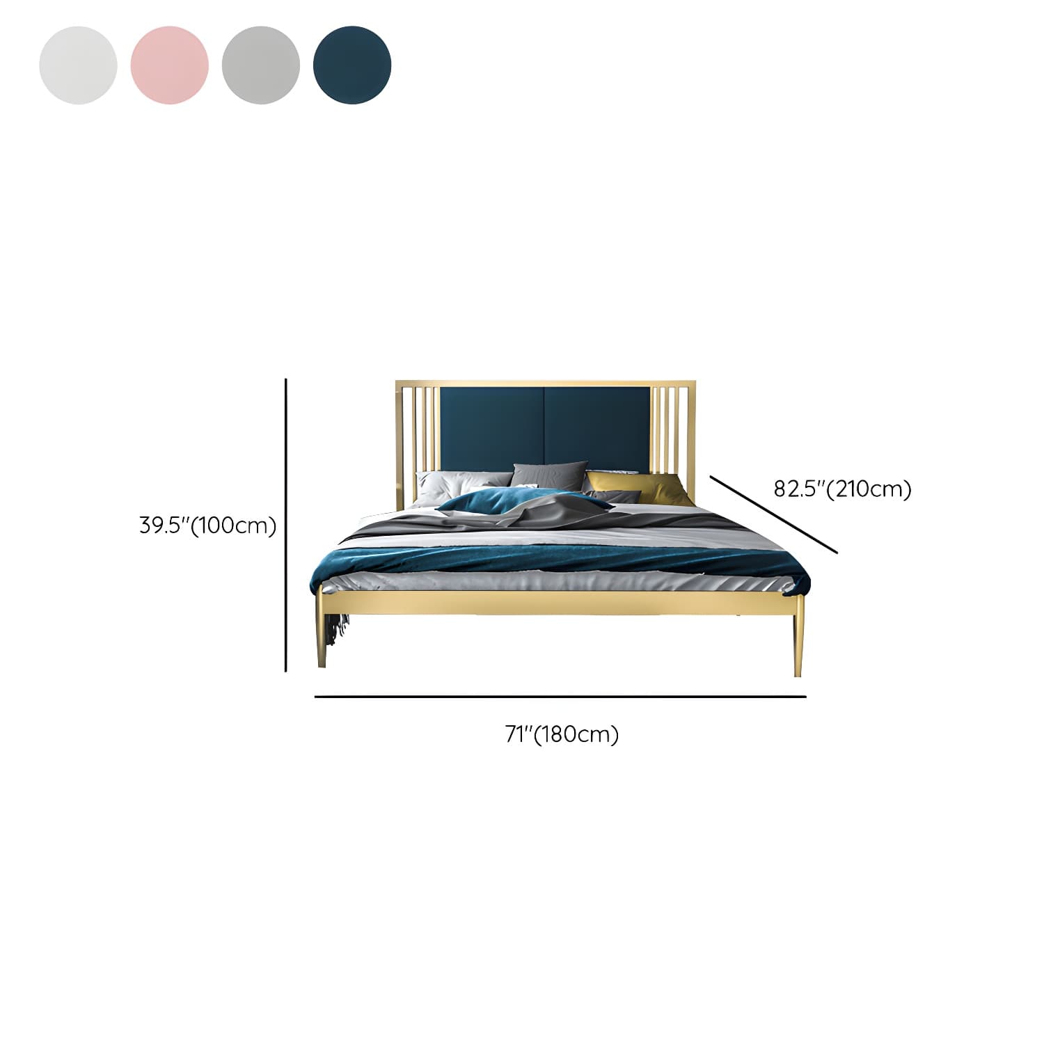 Metal Open-Frame Bed Contemporary Standard Bed with Custom Gold Legs thumbnail 14