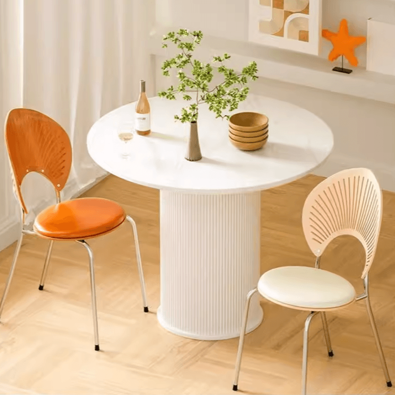 Minimalist Sintered Stone Rounded Fixed Dining Table with Single Ribbed Leg for 2 People/for 4 thumbnail 5