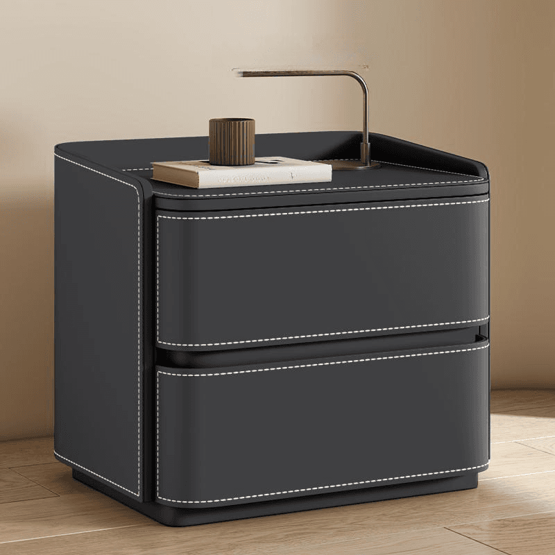 Modish Nightstand With Drawer Organization Featuring 2 Drawers and Pleather Countertop thumbnail 3