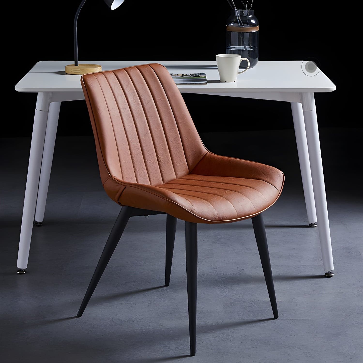 Scandinavian Leather Restaurant Side Chair Matte Finish Parsons Dining Chair thumbnail 16
