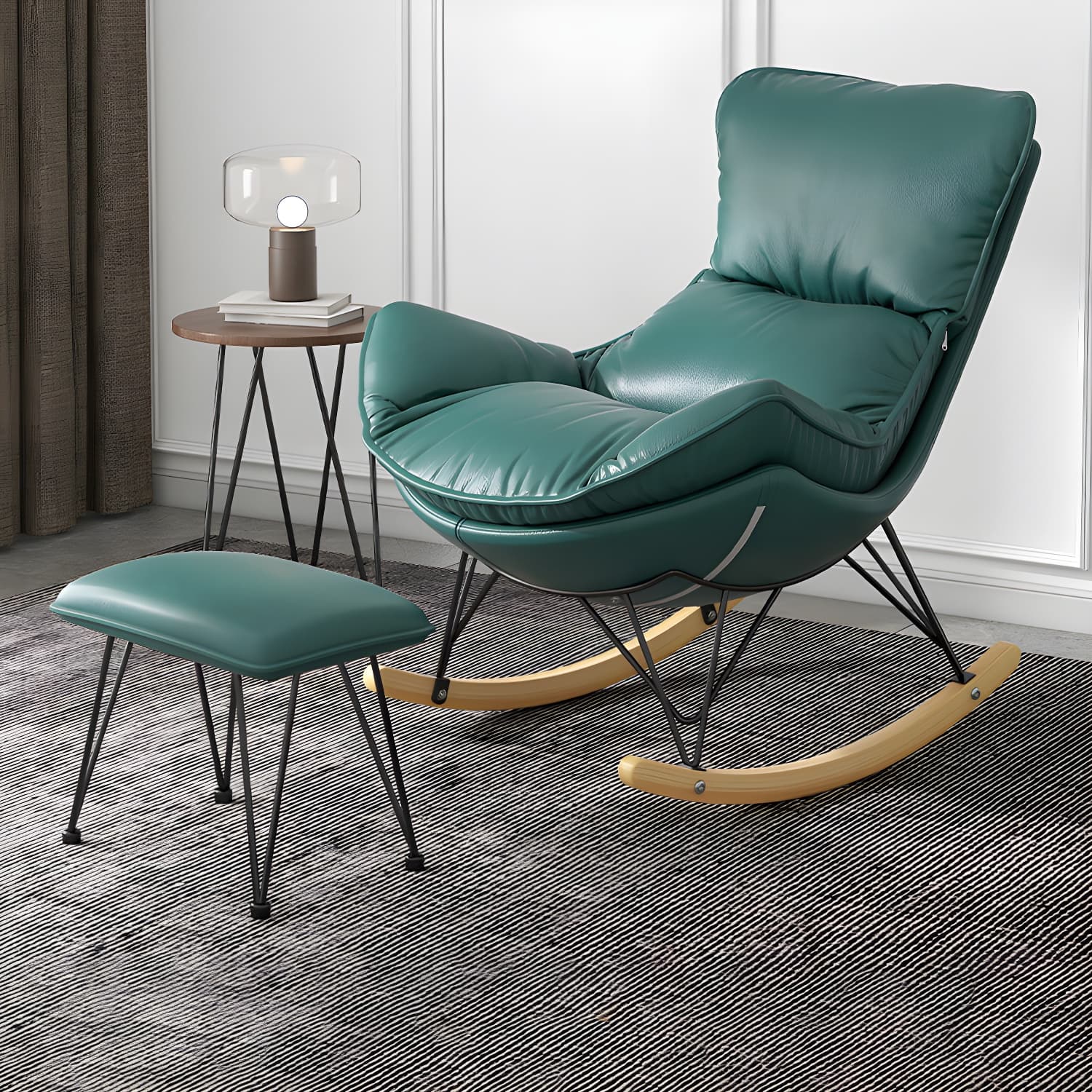 Solid Wood Rocking Chair Contemporary Rocker Chair with Padded Seat thumbnail 1