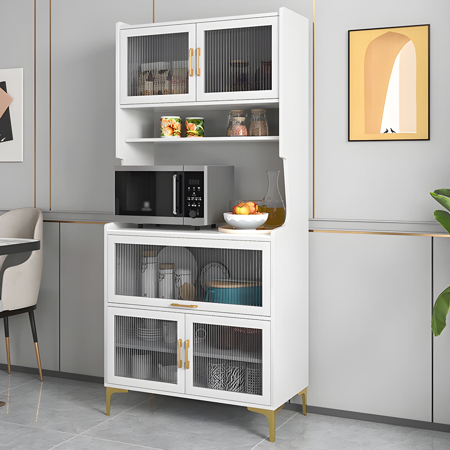 Sintered Stone Countertop Dining Server Manufactured Wood Kitchen Server with Glass Doors thumbnail 4
