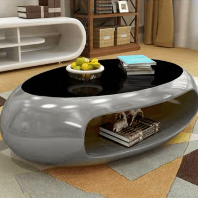 Simple Ink Oval/Rounded Hardened Glass Single Accent Table with Container & Abstract Base thumbnail 4