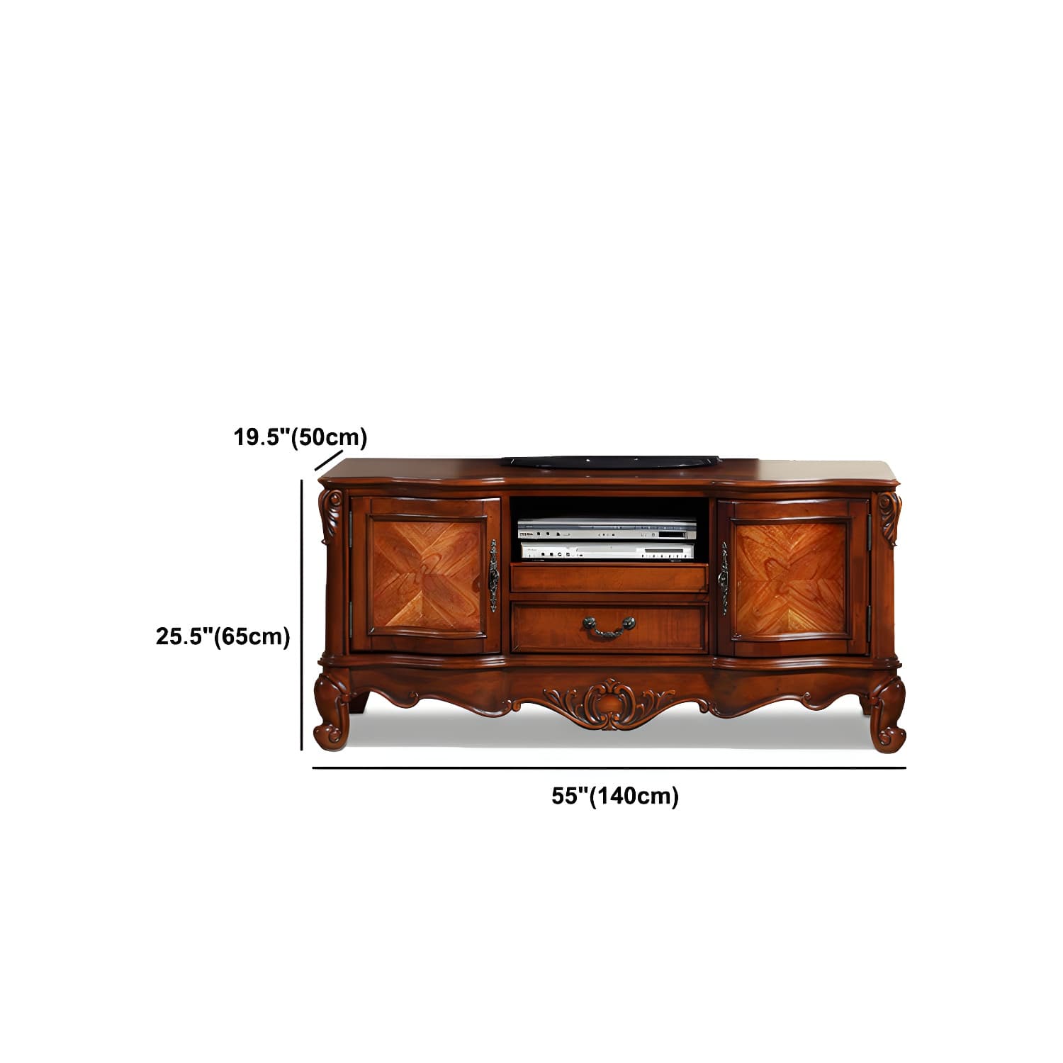 Solid Wood TV Console Traditional Enclosed TV Cabinet with Glide Drawers thumbnail 10