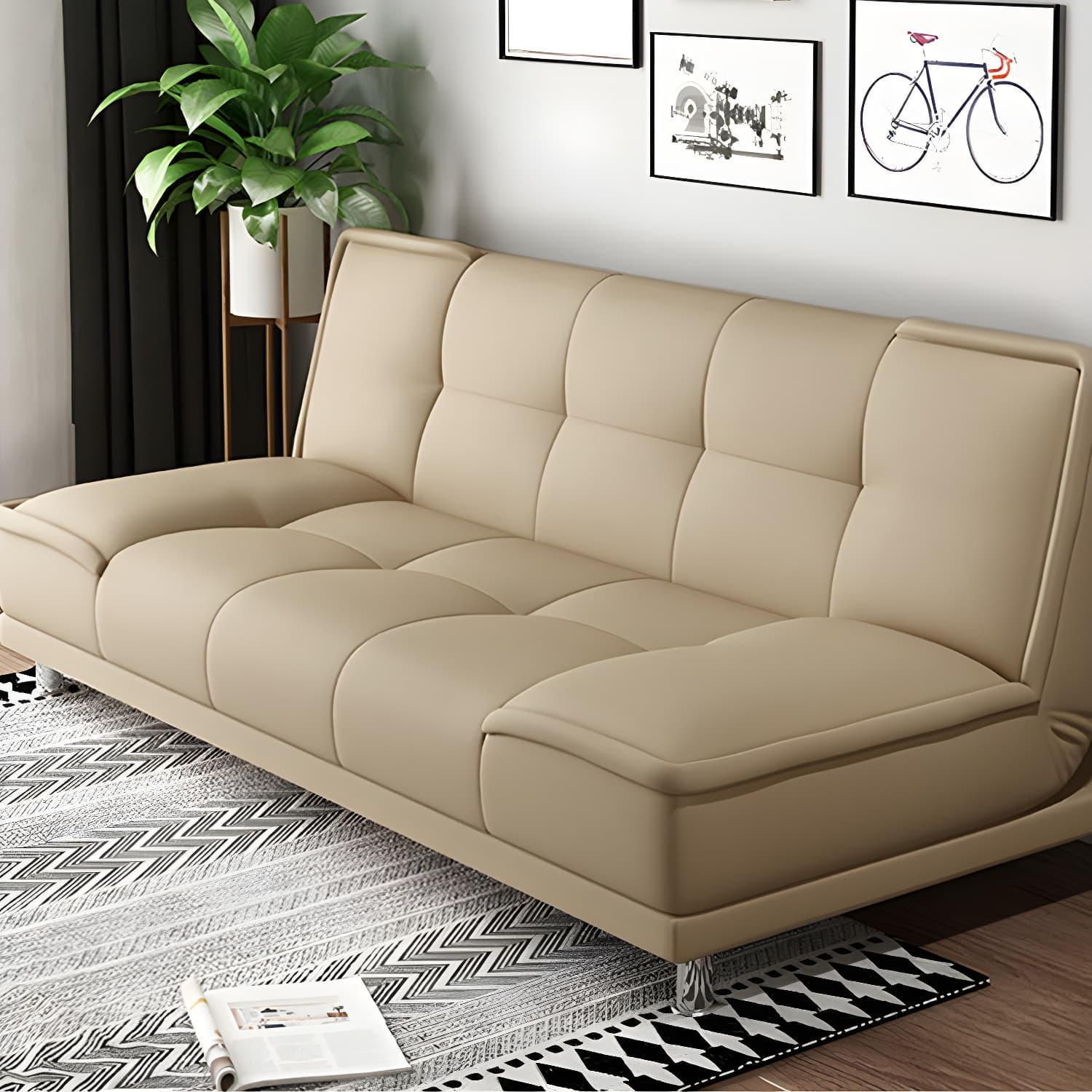 75"Modern Minimalist Armless Foldable Sleeper Leather Settee thumbnail 8