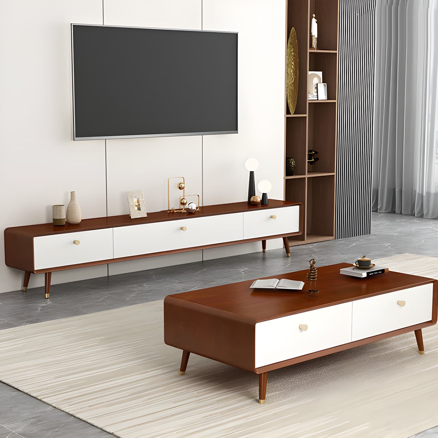 Solid Wood 13.78" H TV Stand Nordic 2 Drawers TV Stand Console thumbnail 14