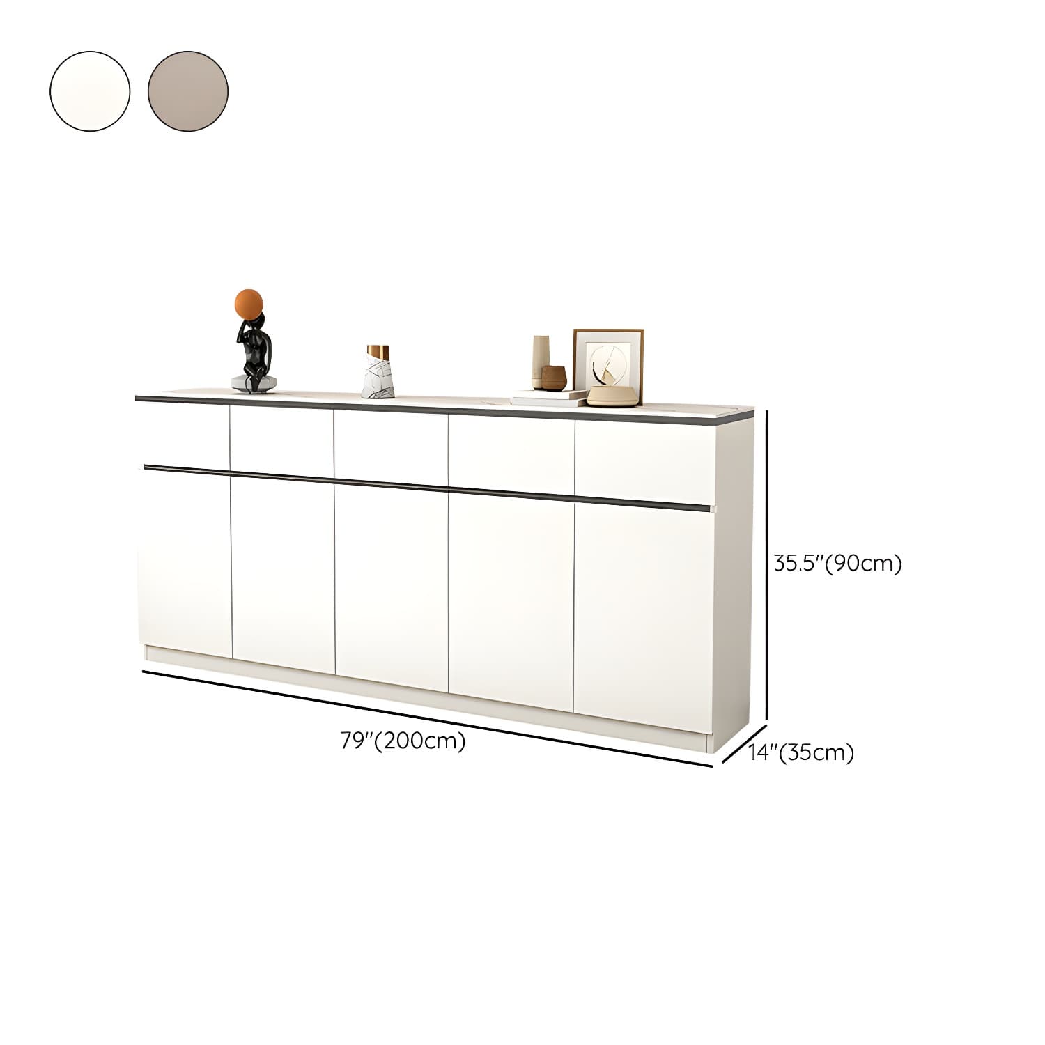 Modern Wood Sideboard Credenza with Drawers and Cabinets - Stone Countertop - image 22