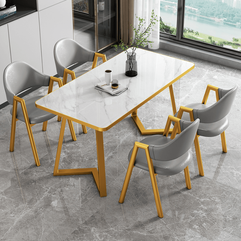 Glamorous Stone Top Sleigh Base Dining Table Set thumbnail 19