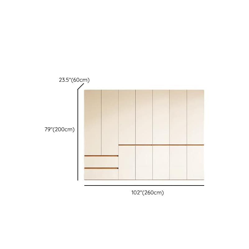 White Minimalist Manufactured Wood Wardrobe Closet with 2 Drawers, Soft Close Door, Interior Shelves, and Clothing Rod thumbnail 23