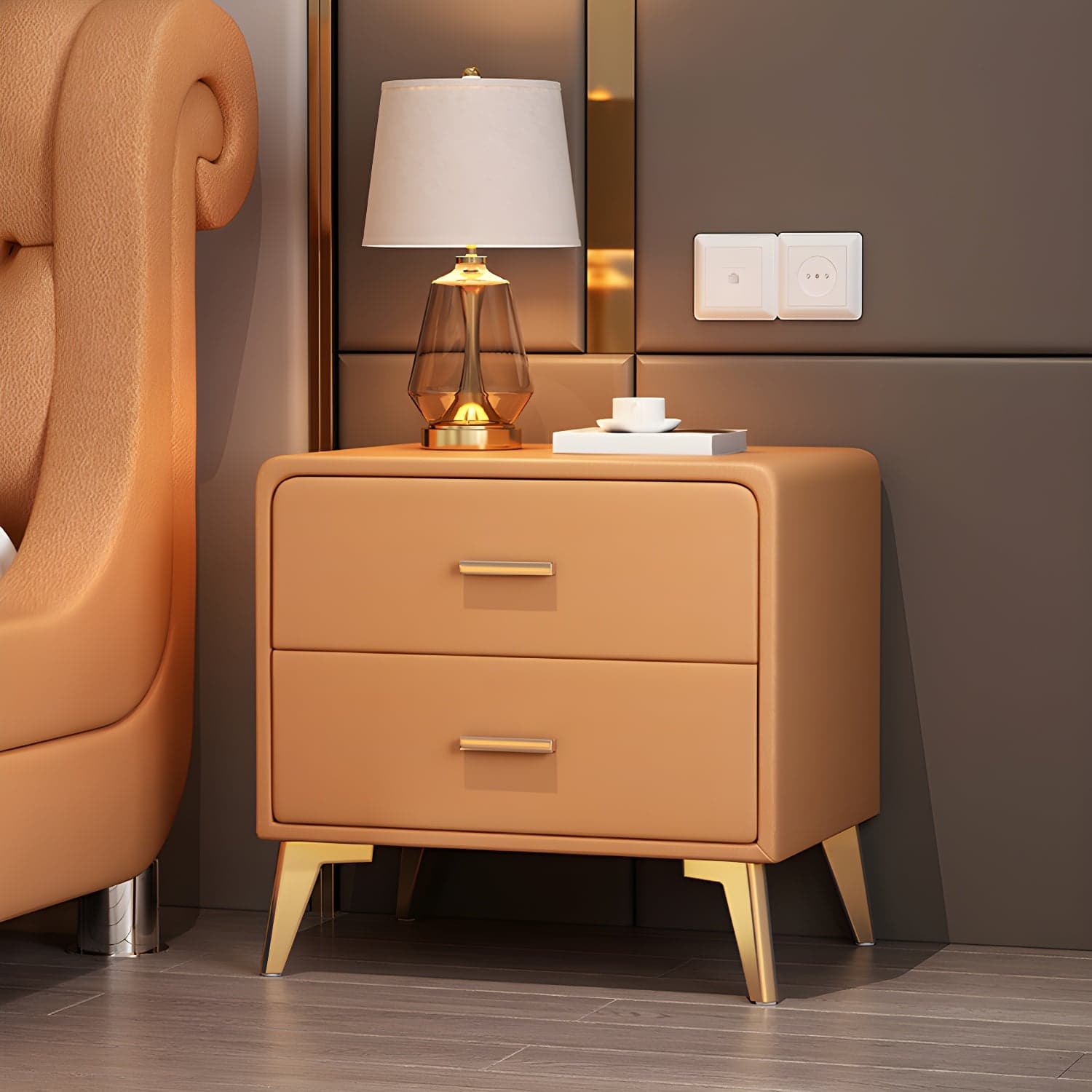 Faux Leather Modern Nightstand with Drawer Storage - Small Size, 2 Drawers thumbnail 13