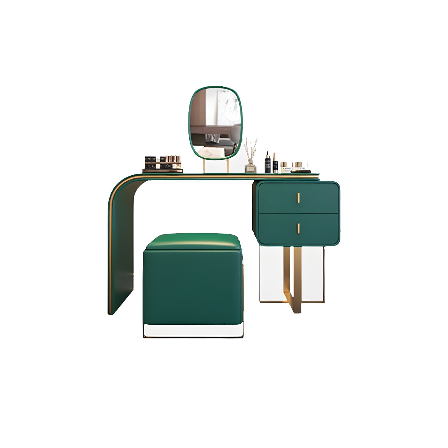 Glam Vanity Set With Drawer Leather Mirror Bedroom Make-up Vanity thumbnail 7