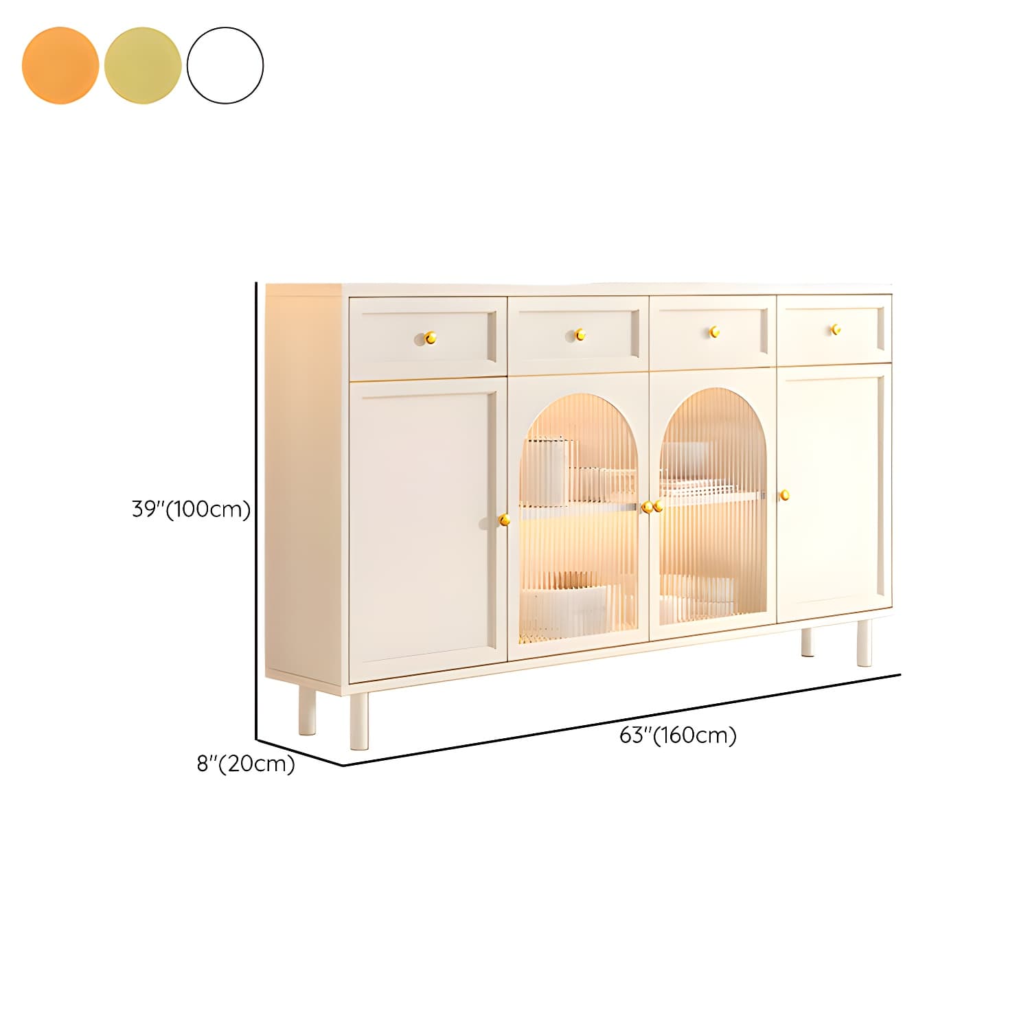 Scandinavian Wood Buffet Sideboard with Stone Countertop and Glass Doors thumbnail 24