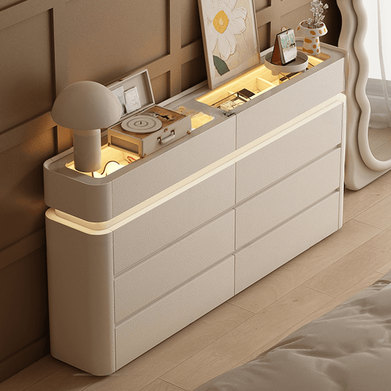 Simplistic Hardwood Double Dresser with 8 Horizontal Drawers and LED Lights thumbnail 11