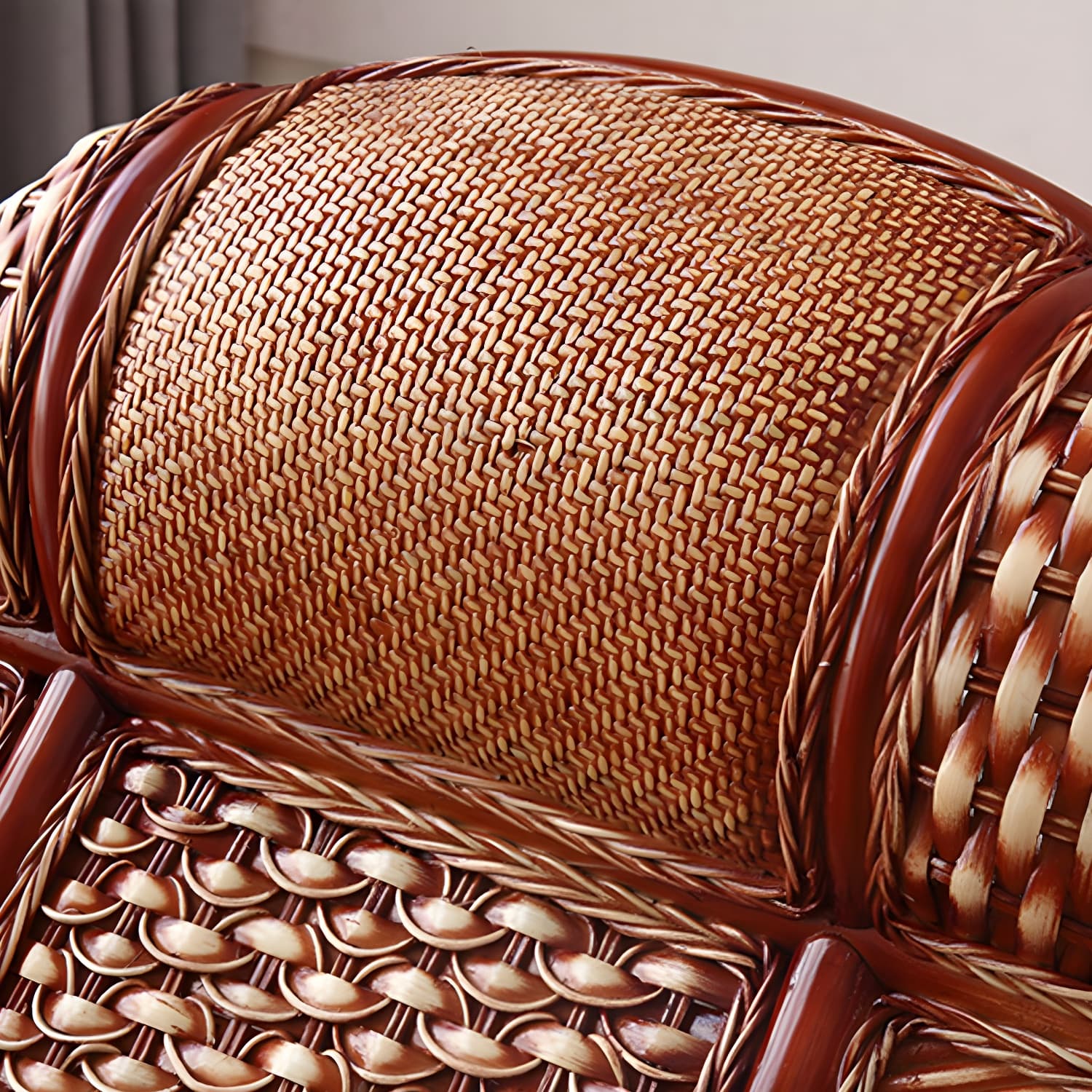 Traditional Rocking Chair Rattan Solid Color Spindle Backrest Indoor Rocking Chair thumbnail 9