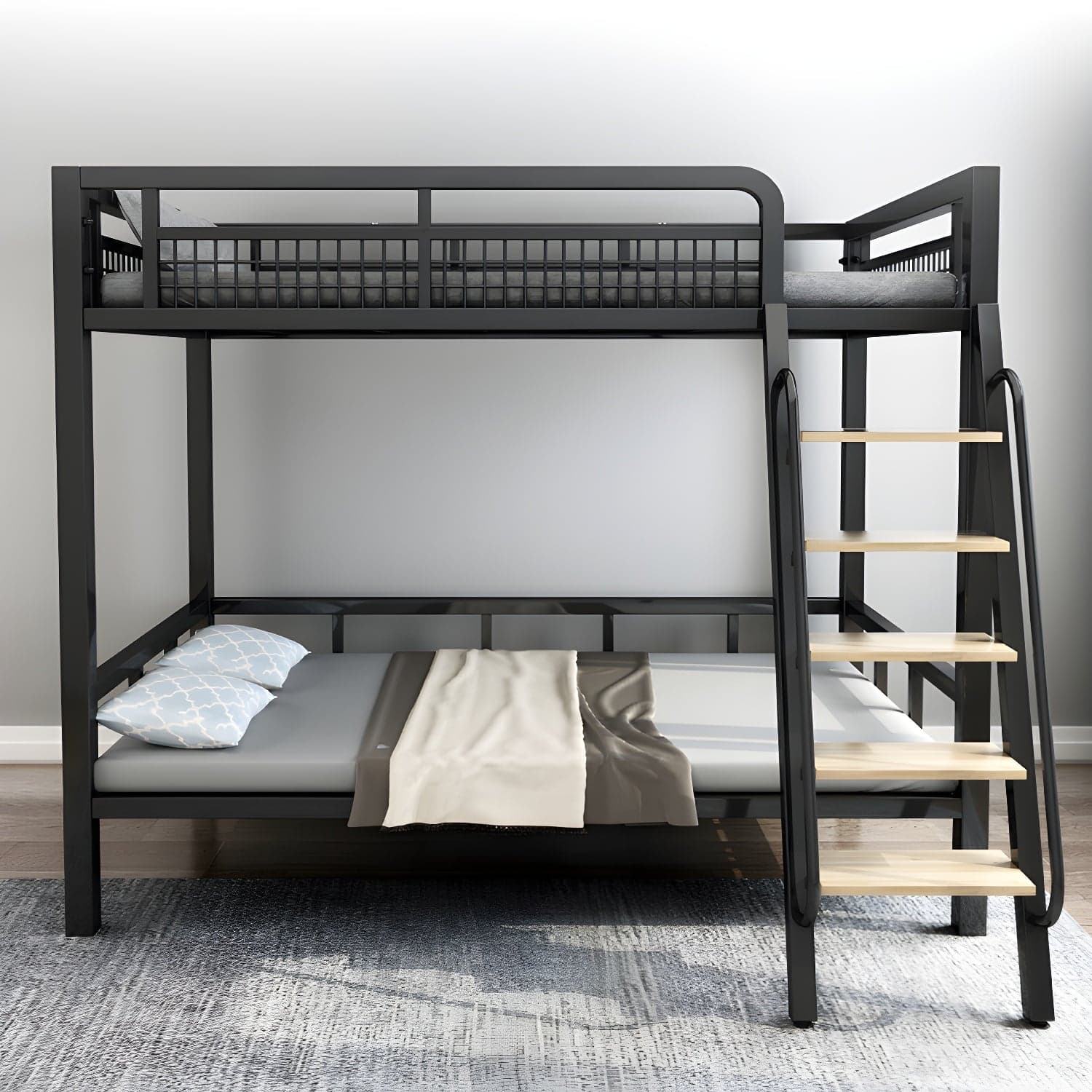 Contemporary Metal Bed 82.67" Tall Open-Frame Bed in Black/White thumbnail 1