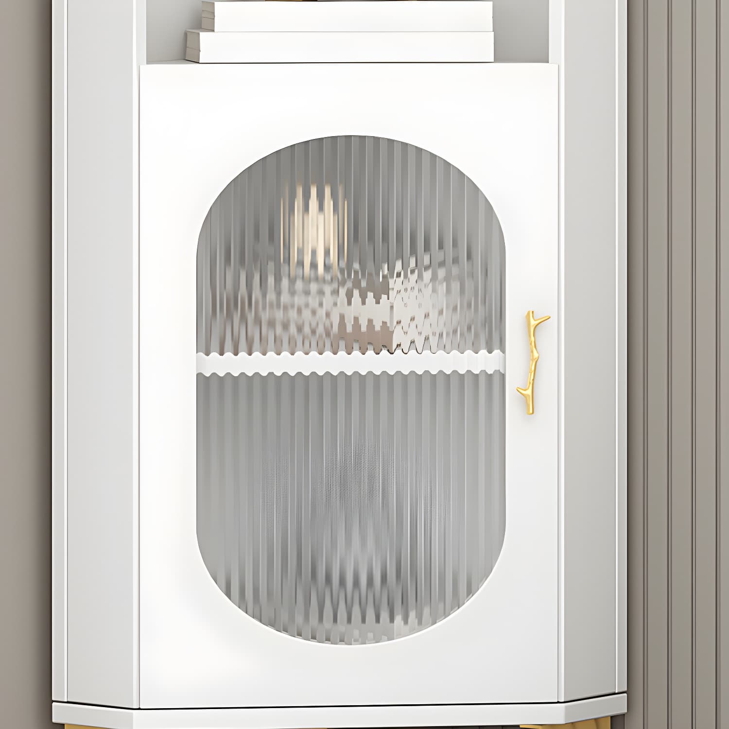 Gold Corner Modern Accent Cabinet with Glass Doors and Exterior Shelving thumbnail 5
