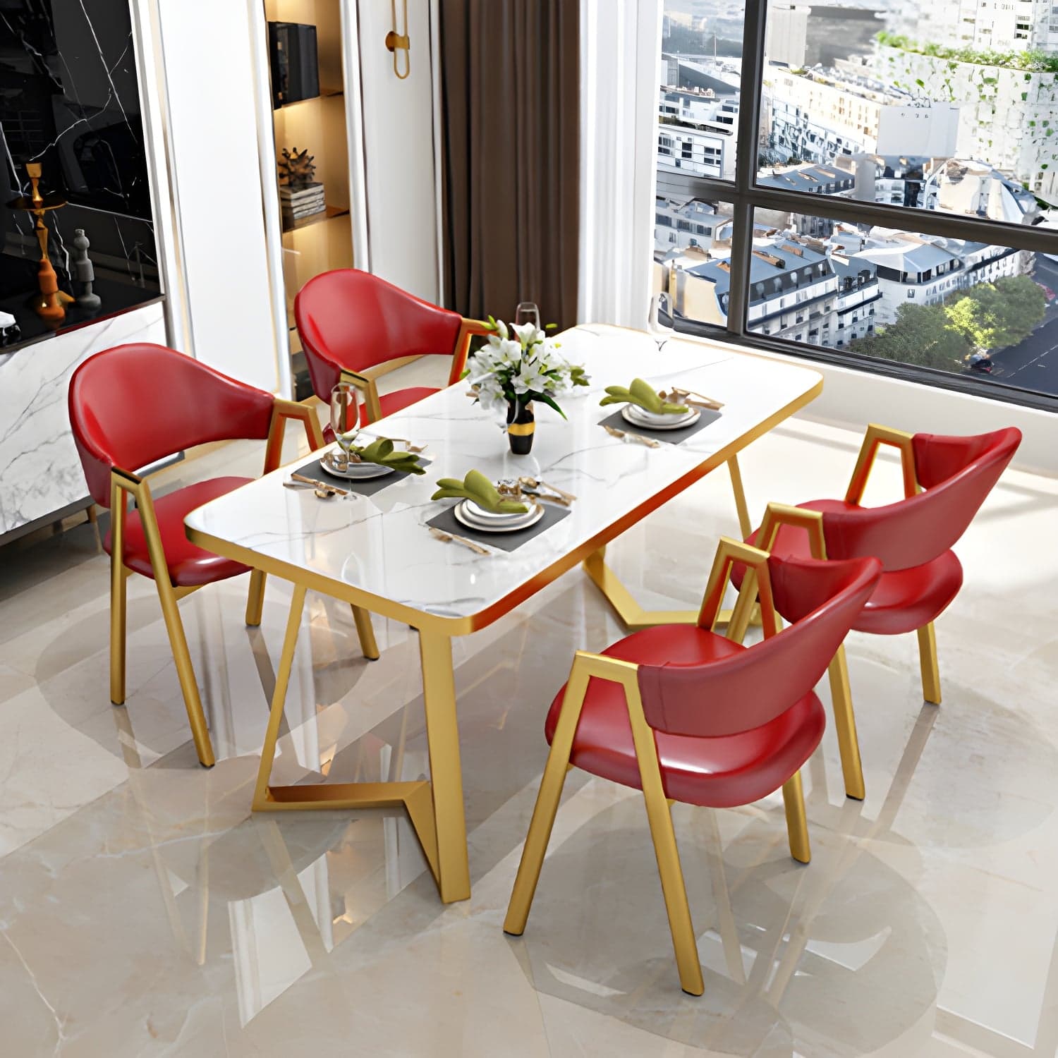 Nordic Traditional Height Sintered Stone Dining Table Rectangle Dining Room Set For Home thumbnail 6