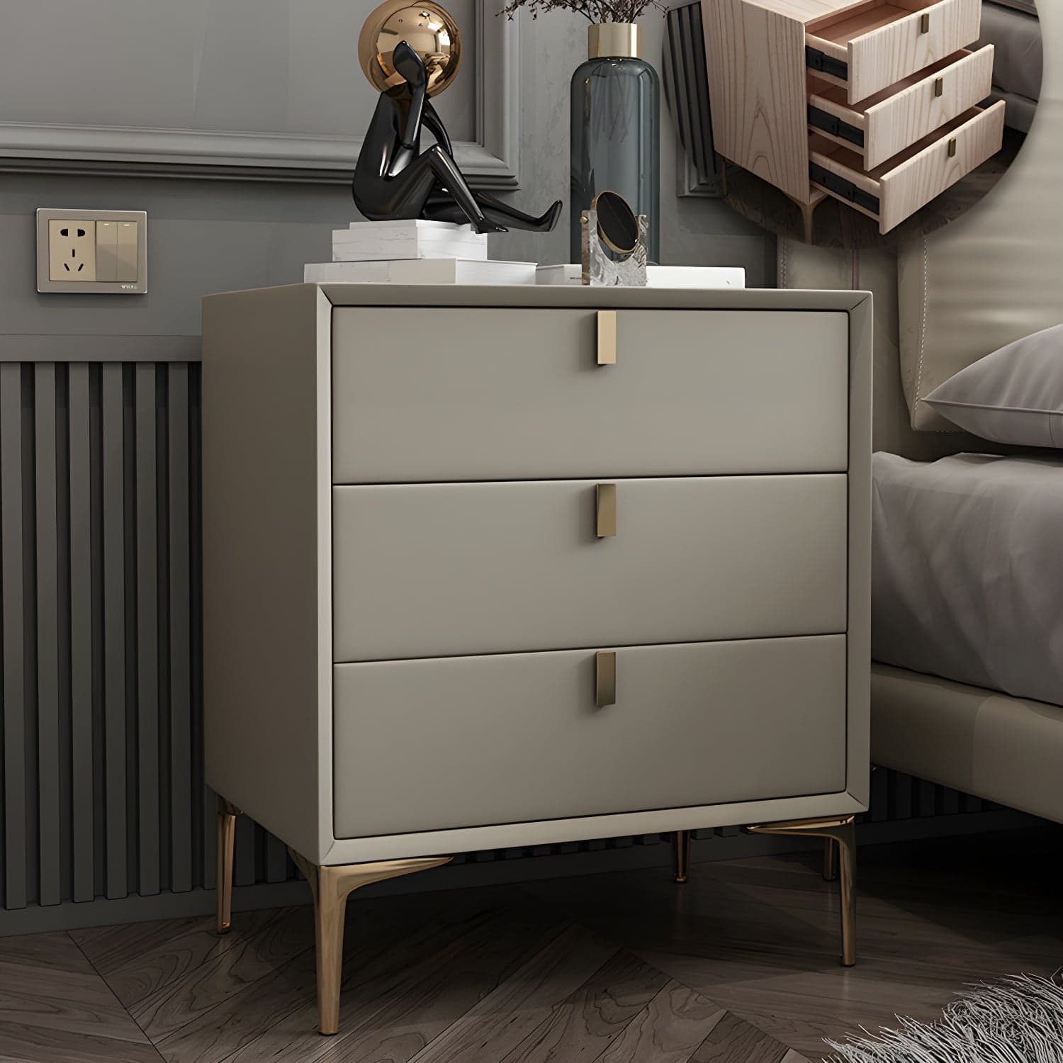 Solid Wood Drawer Storage Night Table 2 Drawer Modern Bed Nightstand thumbnail 6